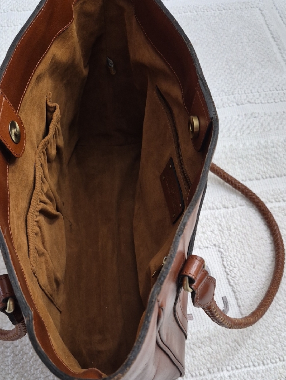 PATRICIA NASH CAMELY Cognac Antique Brass Leather Tote Bag 17×12 - Picture 6 of 16